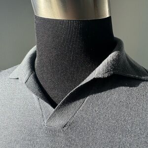 Grey Merino Wool Knitted Polo